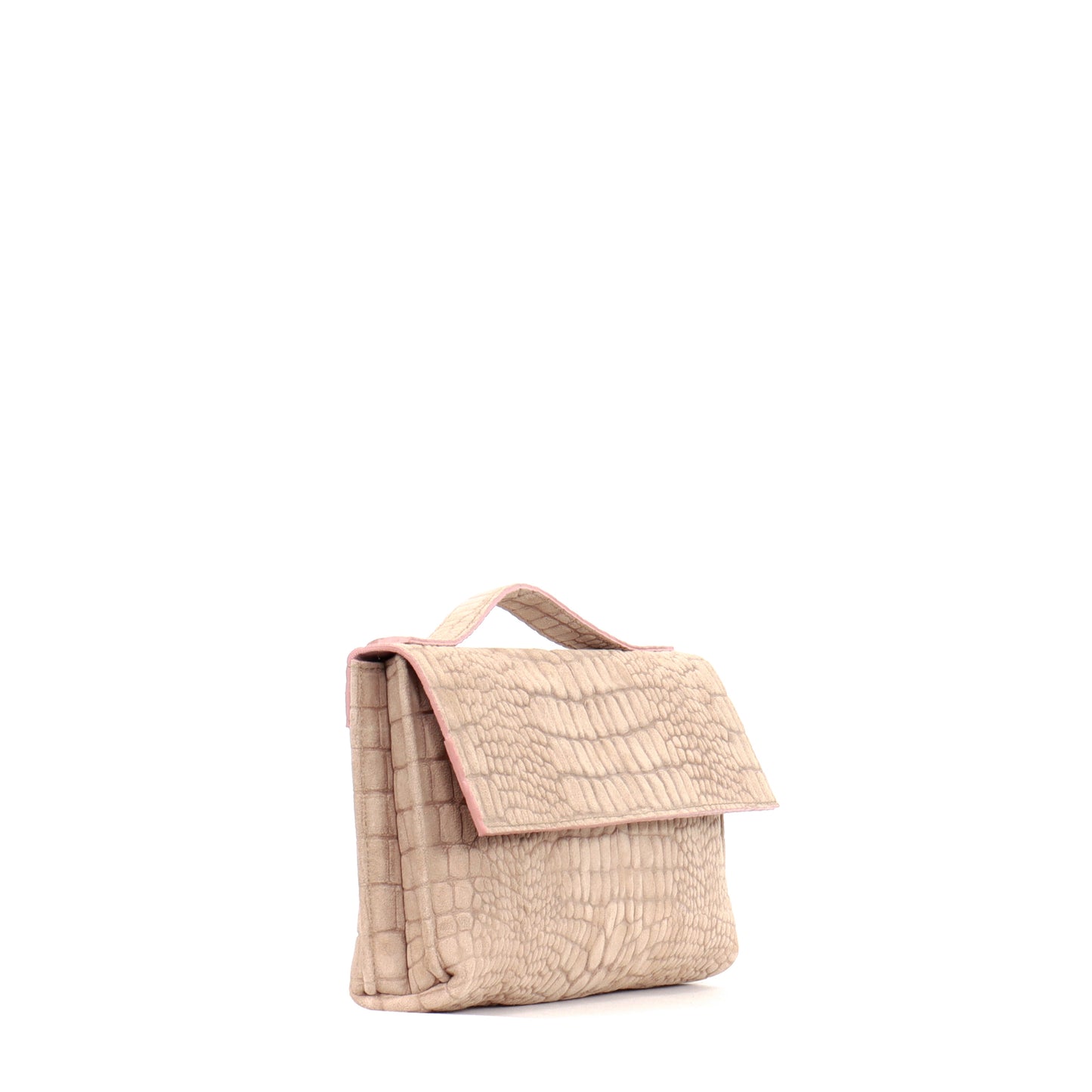 TOP HANDLE CLUTCH BUFF SUEDED CROCO