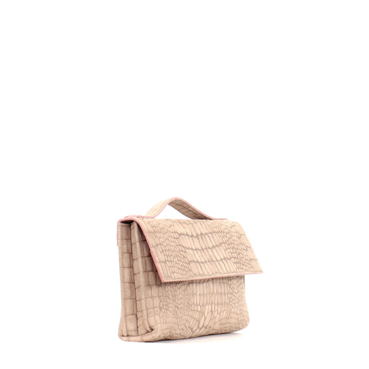 TOP HANDLE CLUTCH BUFF SUEDED CROCO