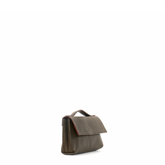 TOP HANDLE CLUTCH KHAKI ITALIAN LAMB