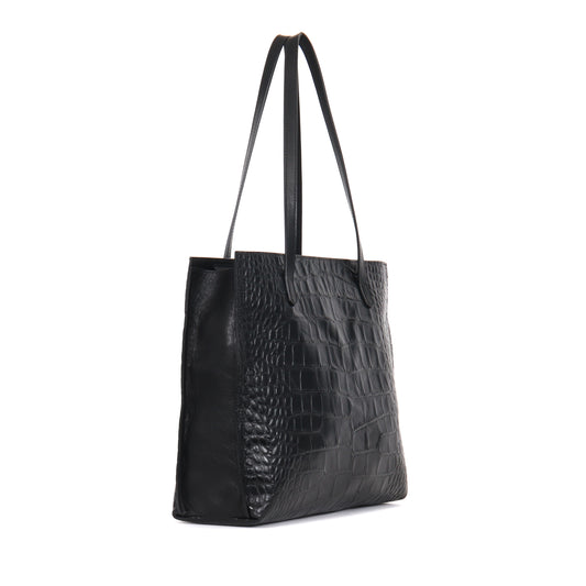 VERTICAL ZIP TOTE BLACK EMBOSSED GATOR