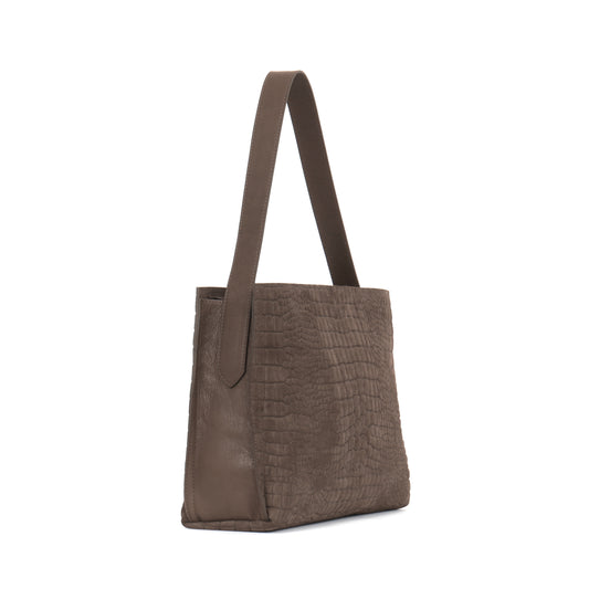 ZIP SHOULDER BAG DARK TAUPE SUEDED CROCO
