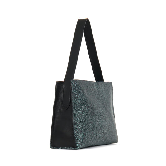 ZIP SHOULDER BAG DENIM SHAGREEN