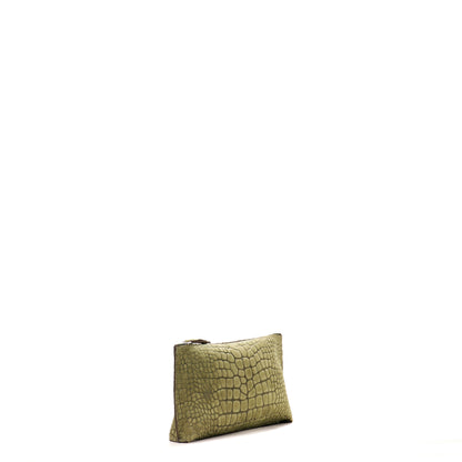 ESSENTIAL POUCH FIG SUEDED EMBOSSED CROC