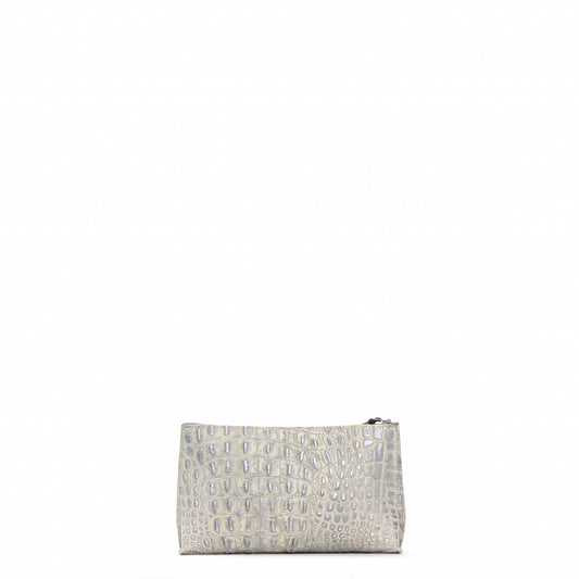 ESSENTIAL POUCH PLATINUM STONE EMBOSSED CROC