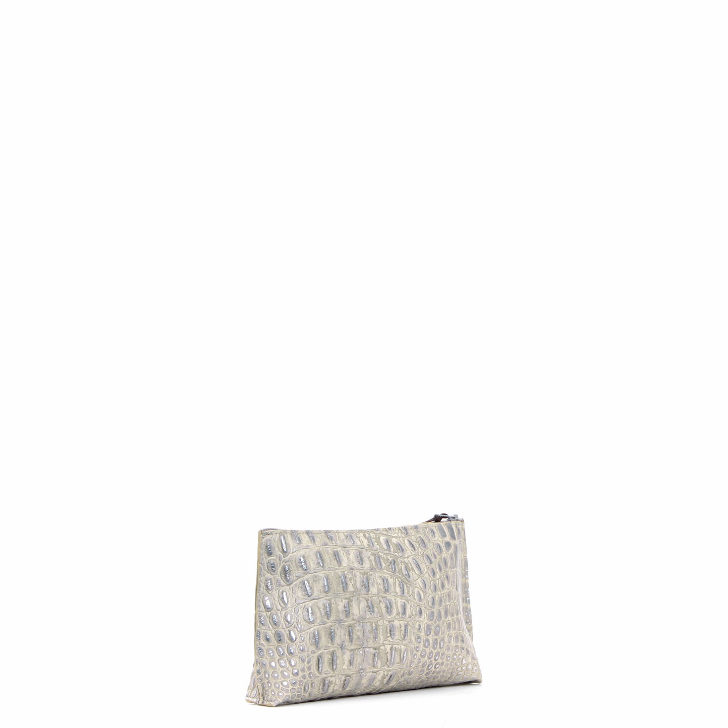 ESSENTIAL POUCH PLATINUM STONE EMBOSSED CROC