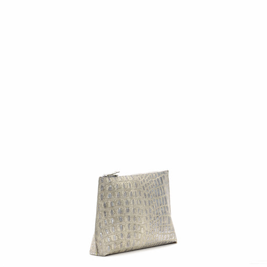 EVERYDAY POUCH PLATINUM STONE EMBOSSED CROC