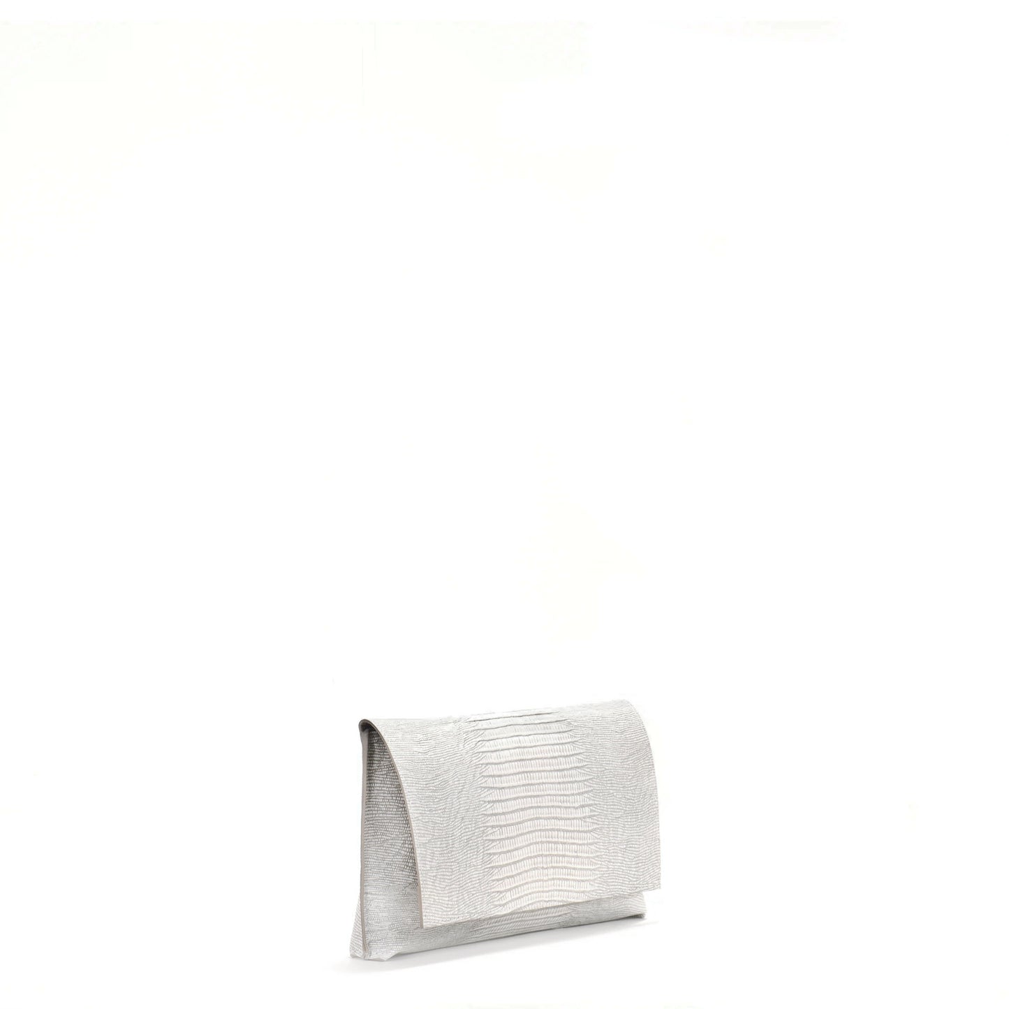 FOLDOVER CLUTCH ANTIQUE WHITE EMBOSSED LIZARD