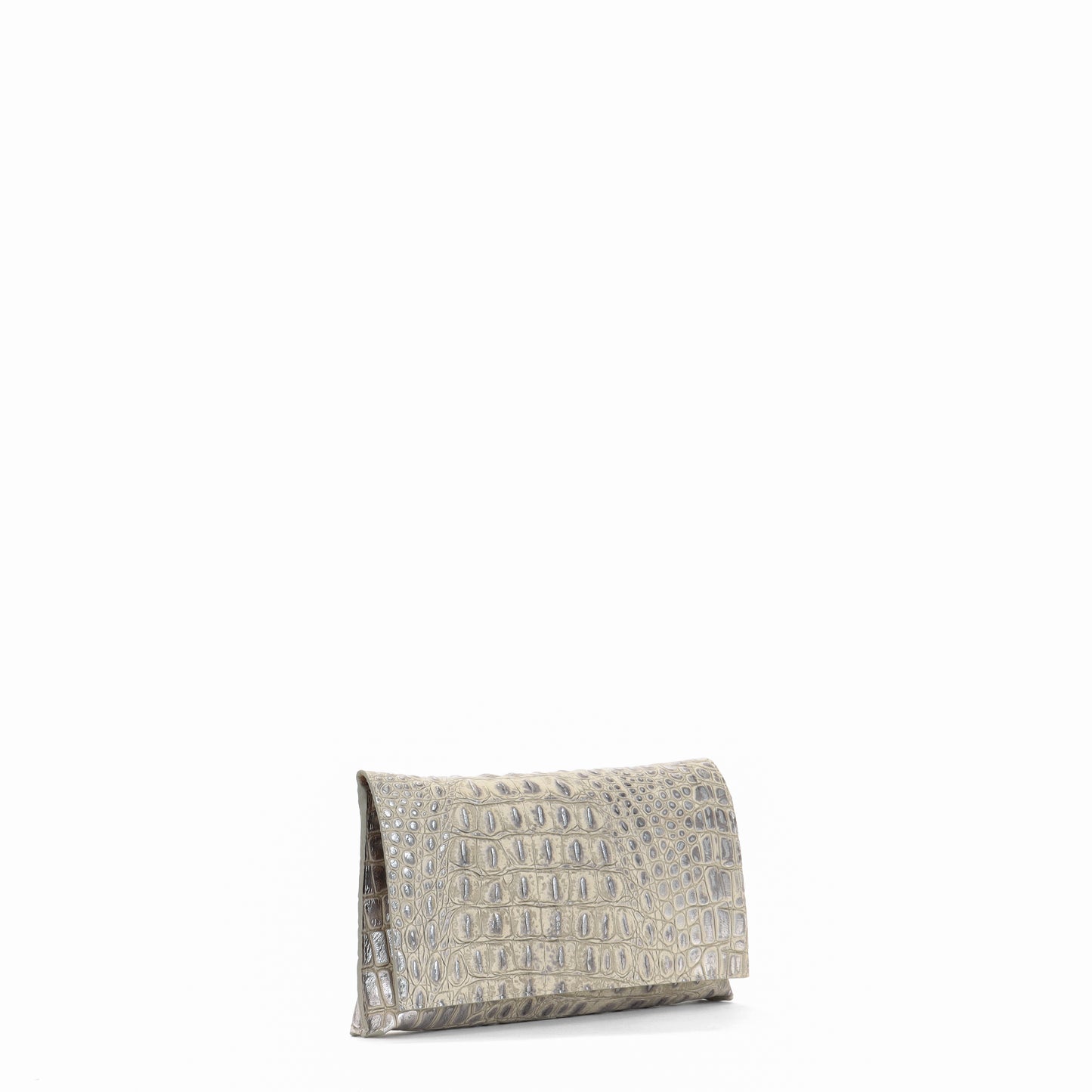 FOLDOVER CLUTCH PLATINUM STONE EMBOSSED CROC