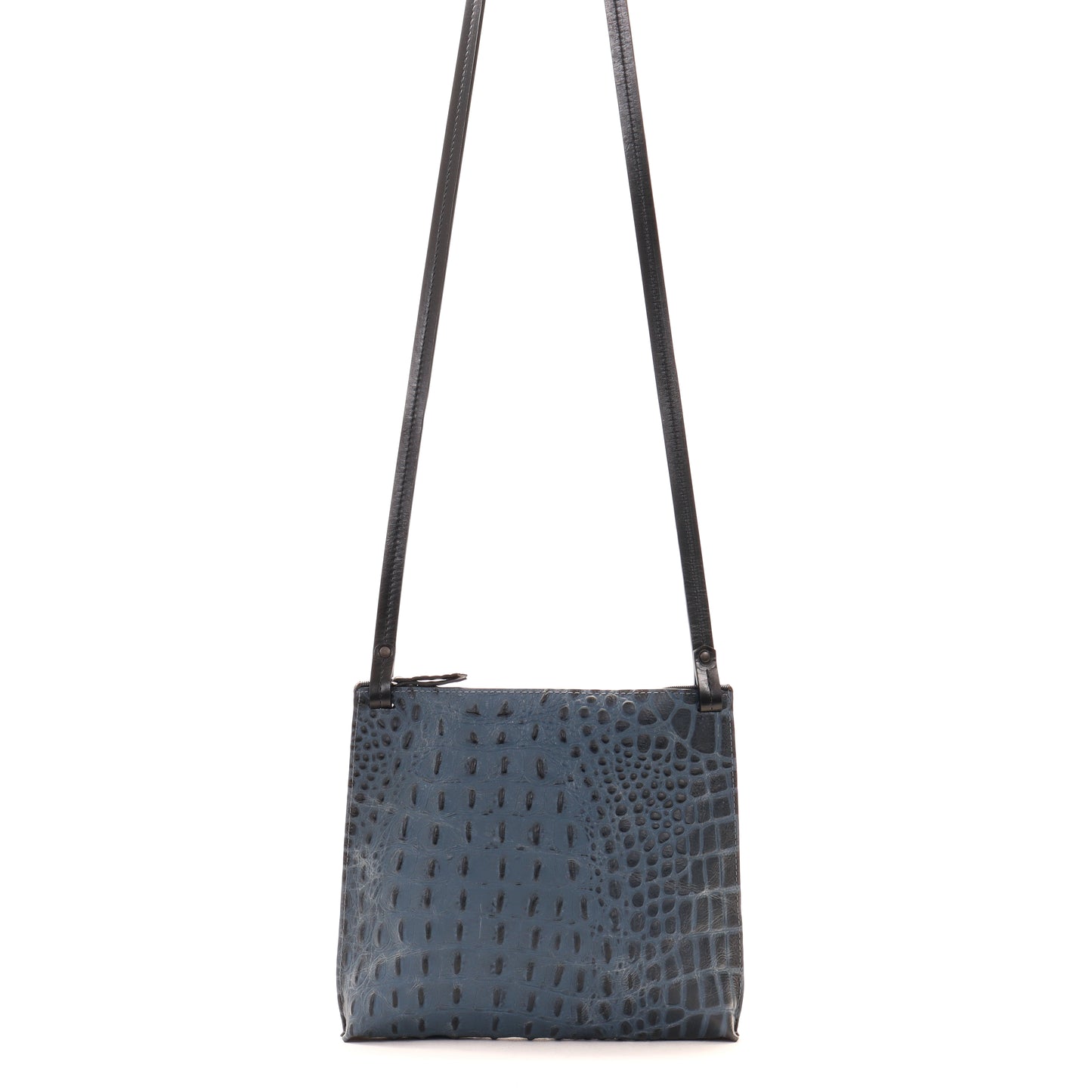 LARGE STRAPPY POUCH NAVY EMBOSSED CROC