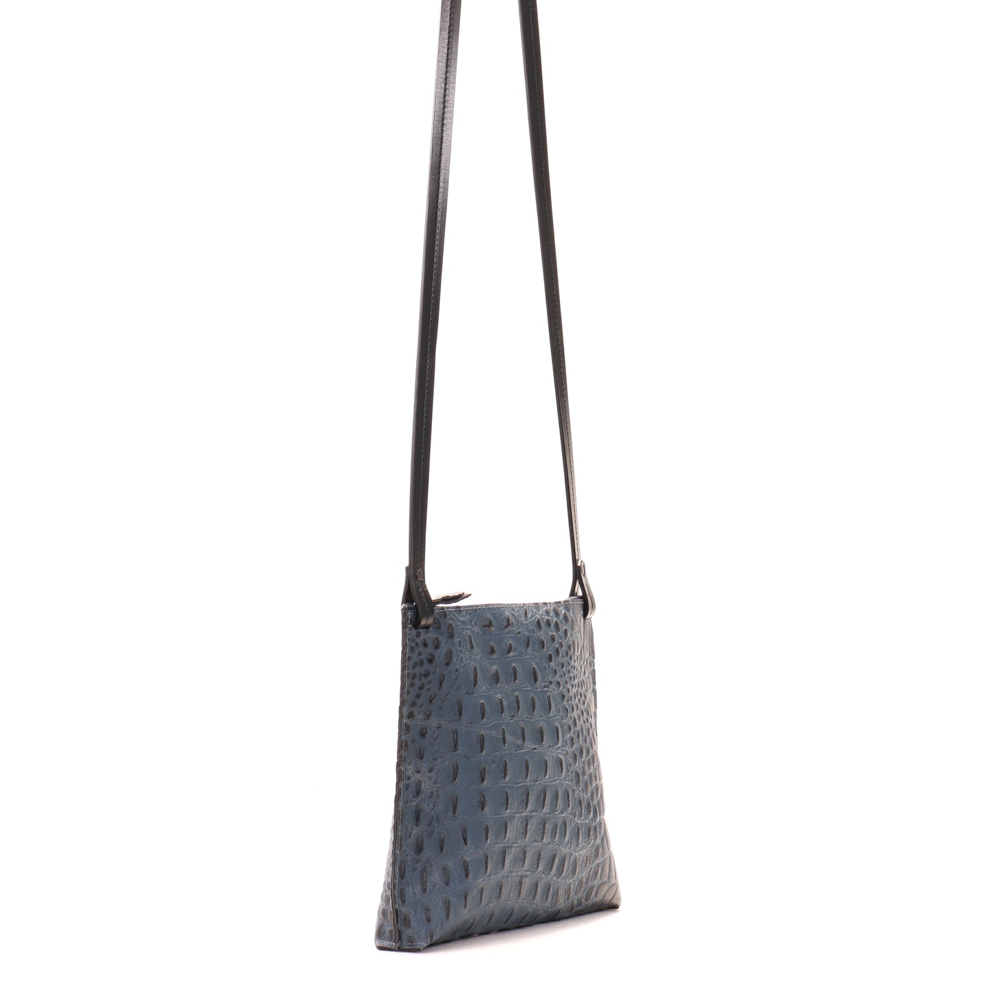 LARGE STRAPPY POUCH NAVY EMBOSSED CROC