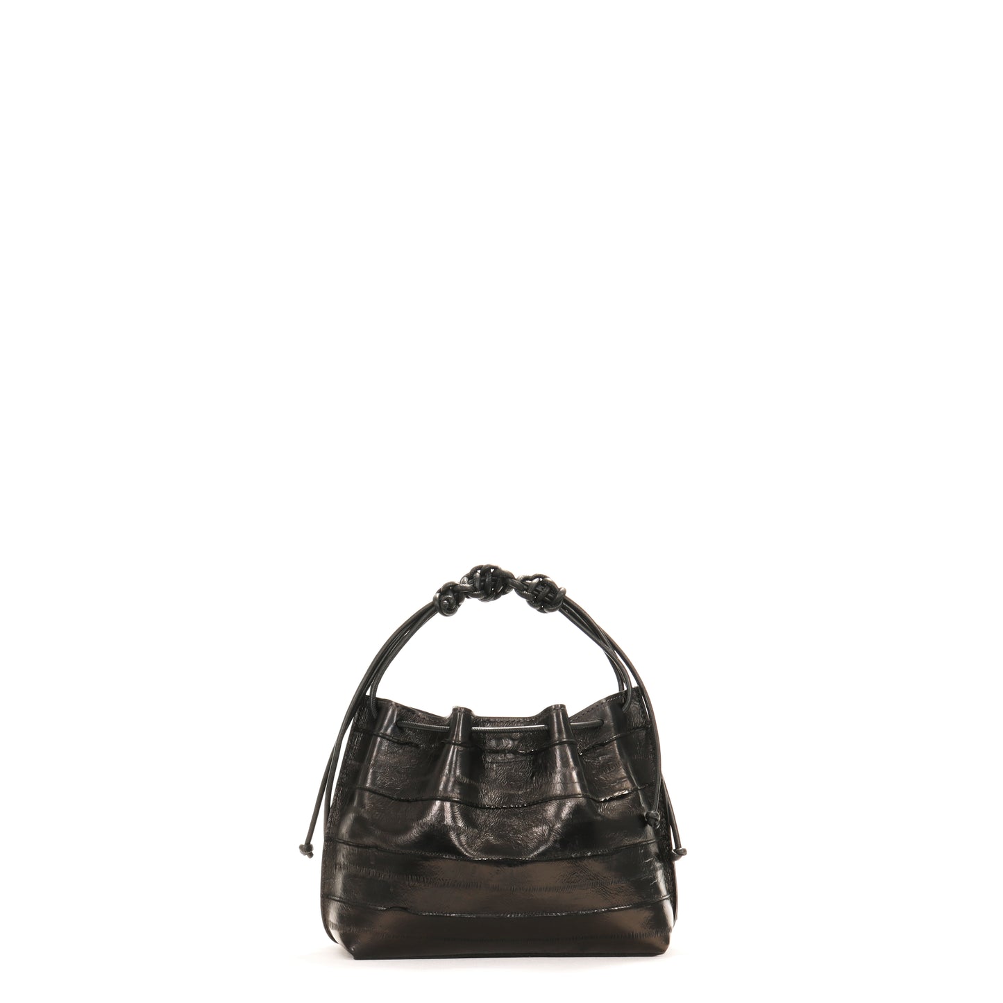 MINI DRAWSTRING BAG TOP STITCH BLACK EEL