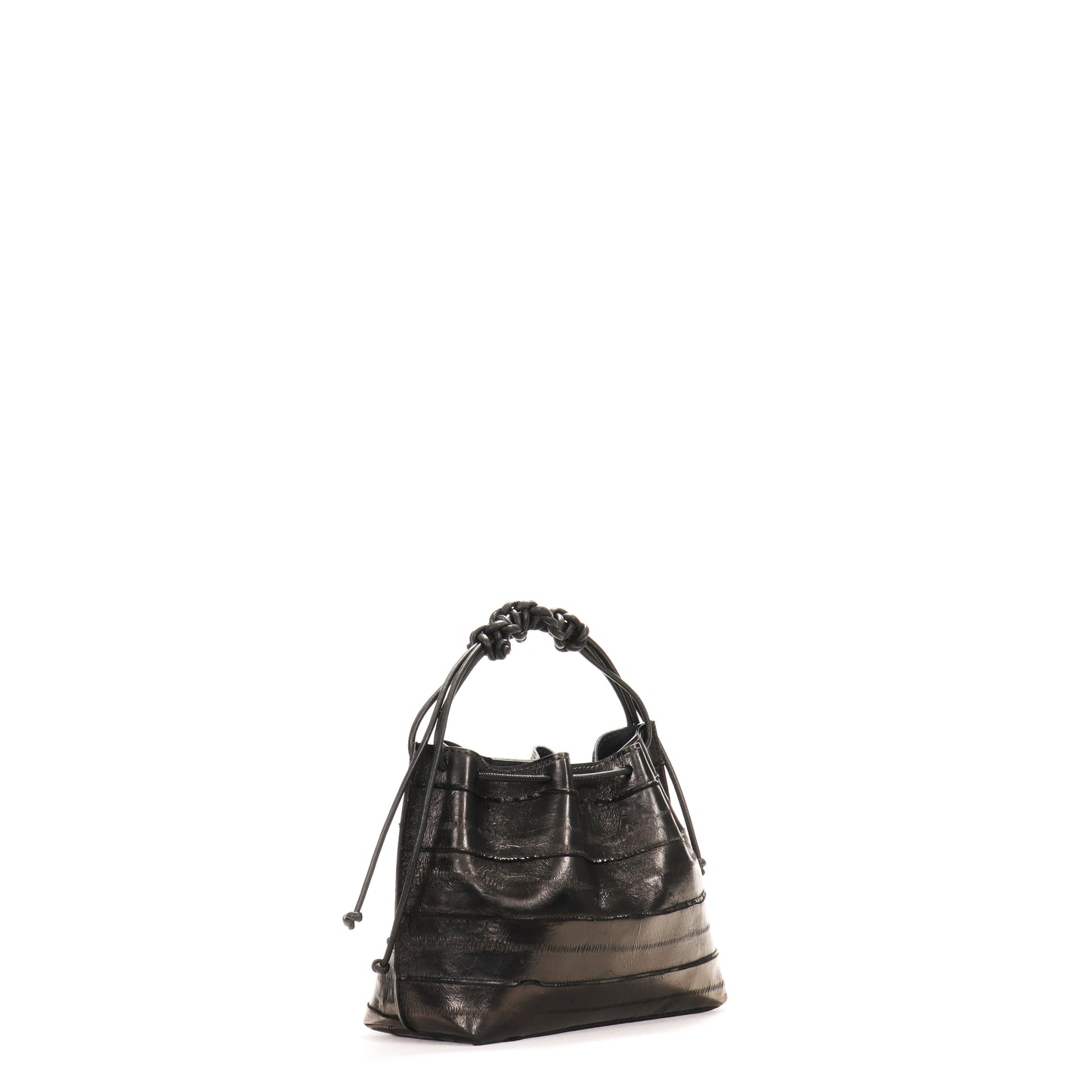 MINI DRAWSTRING BAG TOP STITCH BLACK EEL