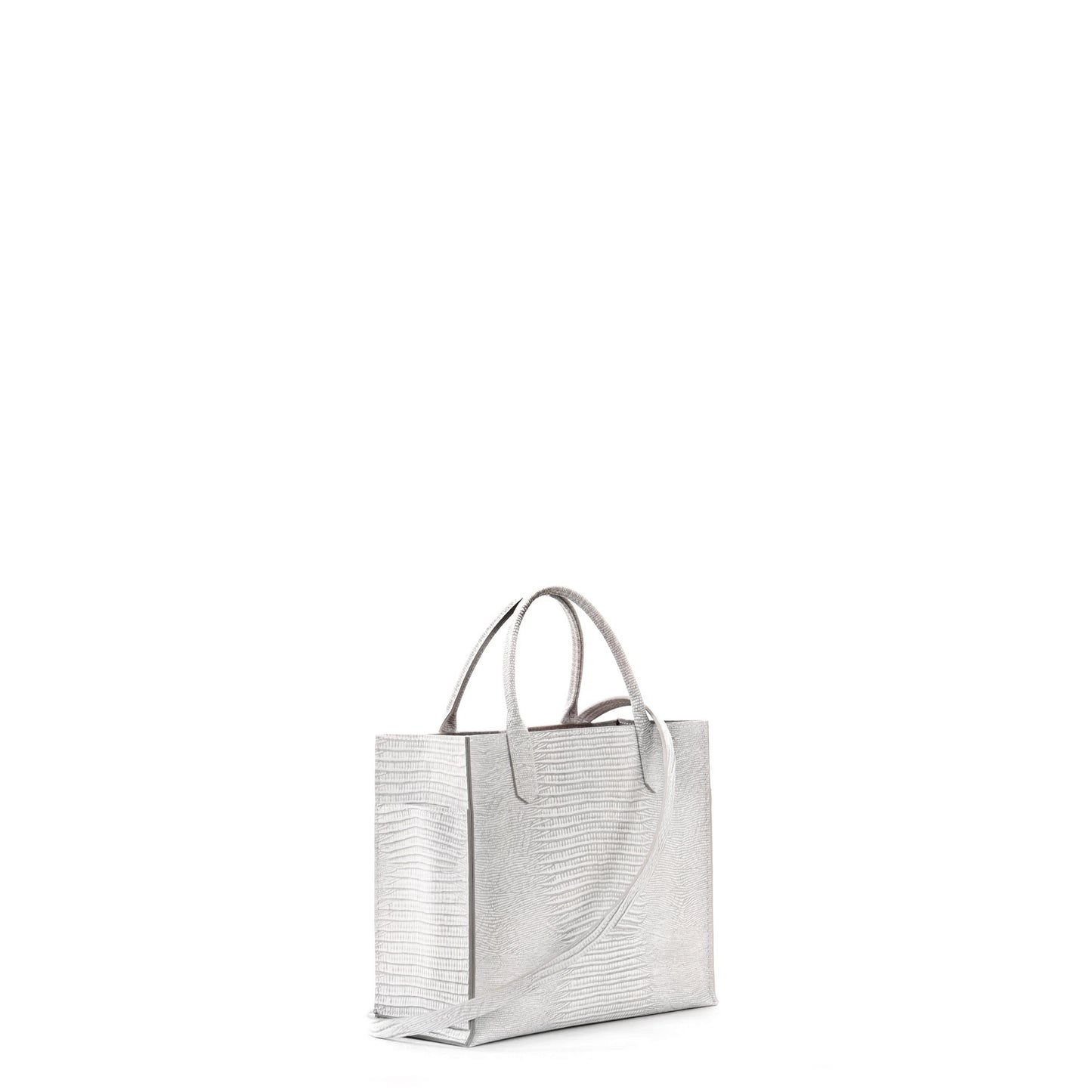 MINI HARBOR TOTE ANTIQUE WHITE EMBOSSED LIZARD