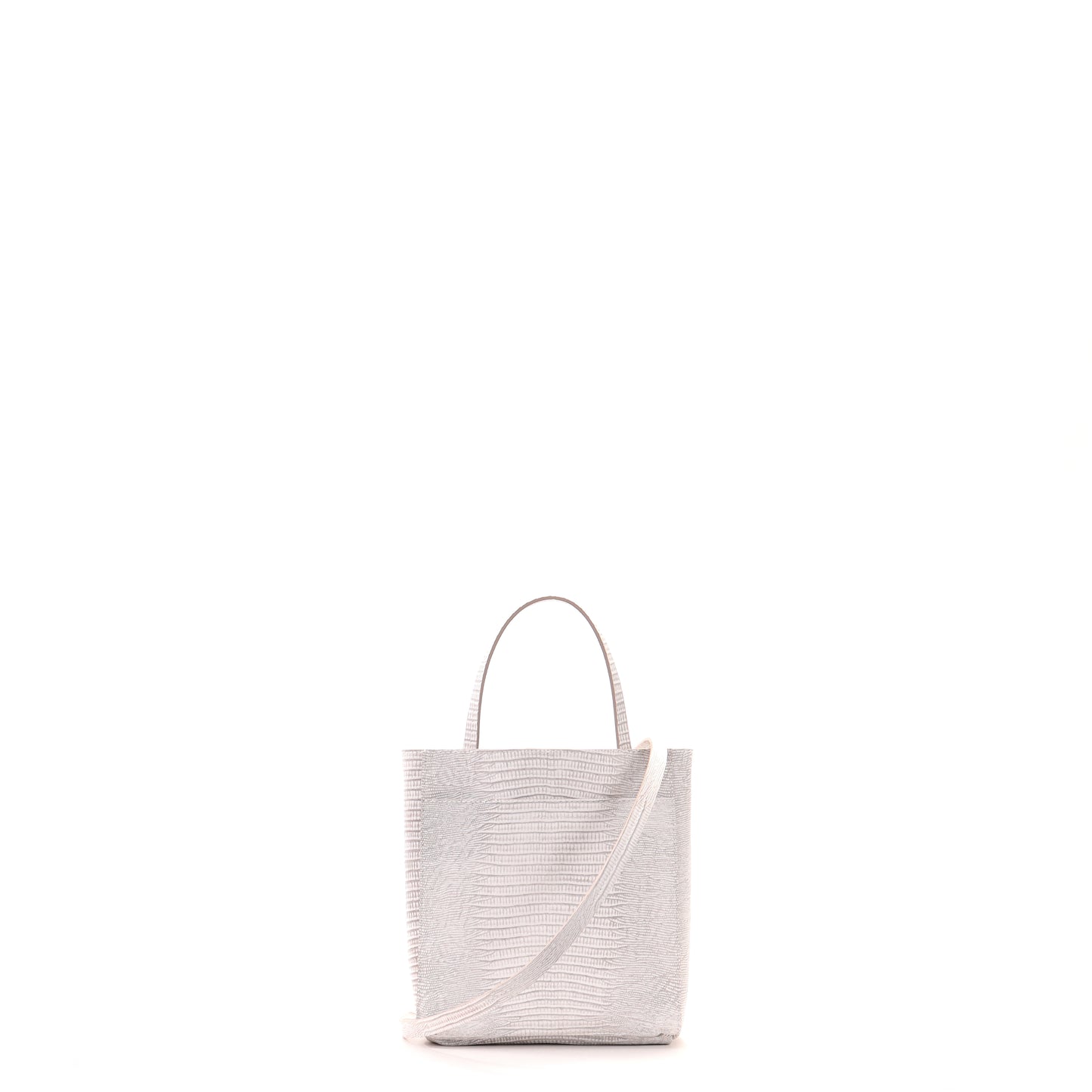 SMALL FRONT POCKET TOTE ANTIQUE WHITE EMBOSSED LIZARD