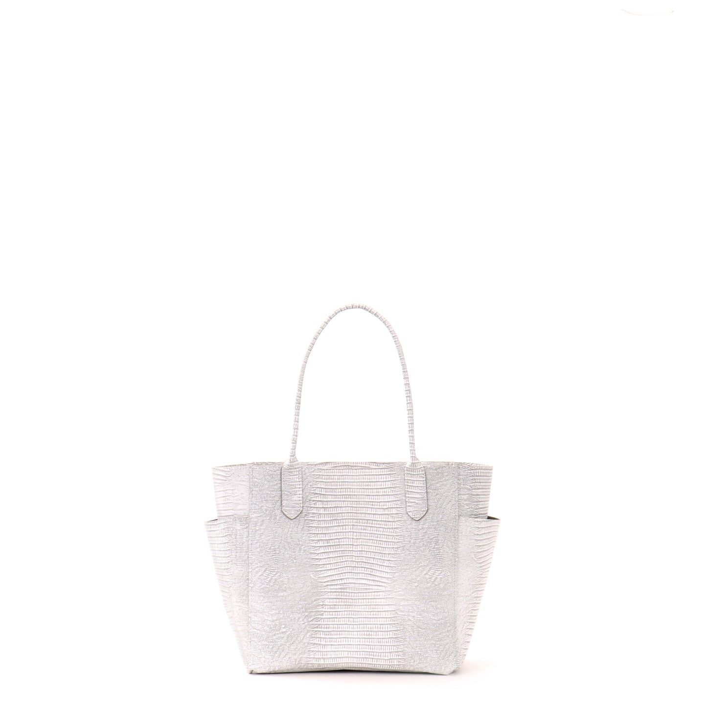 SMALL POCKET TOTE ANTIQUE WHITE EMBOSSED LIZARD