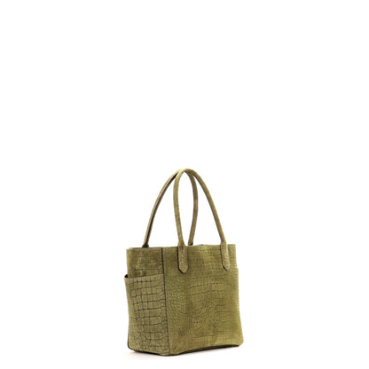 SMALL POCKET TOTE FIG SUEDED EMBOSSED CROC