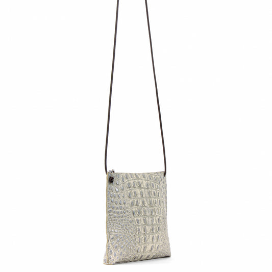STRAPPY POUCH PLATINUM STONE EMBOSSED CROC