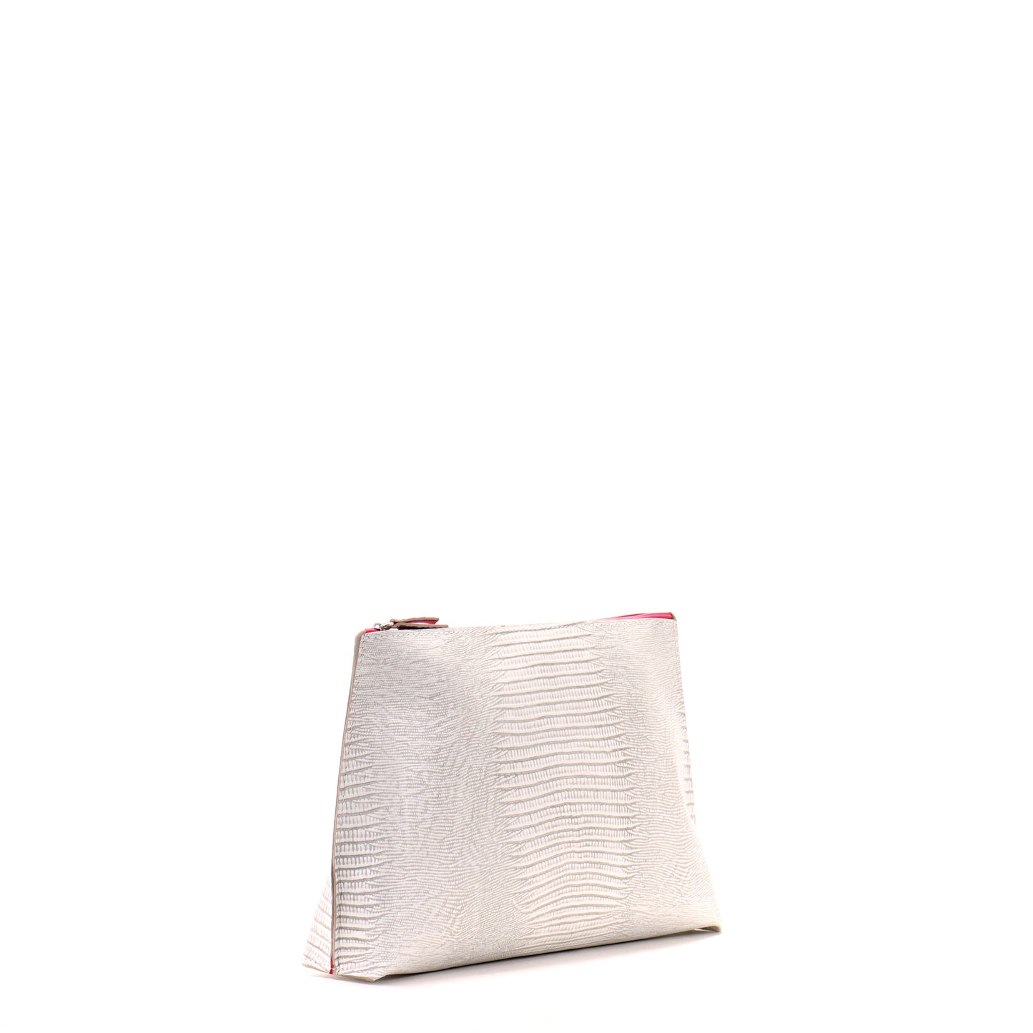 TRAVEL POUCH ANTIQUE WHITE EMBOSSED LIZARD