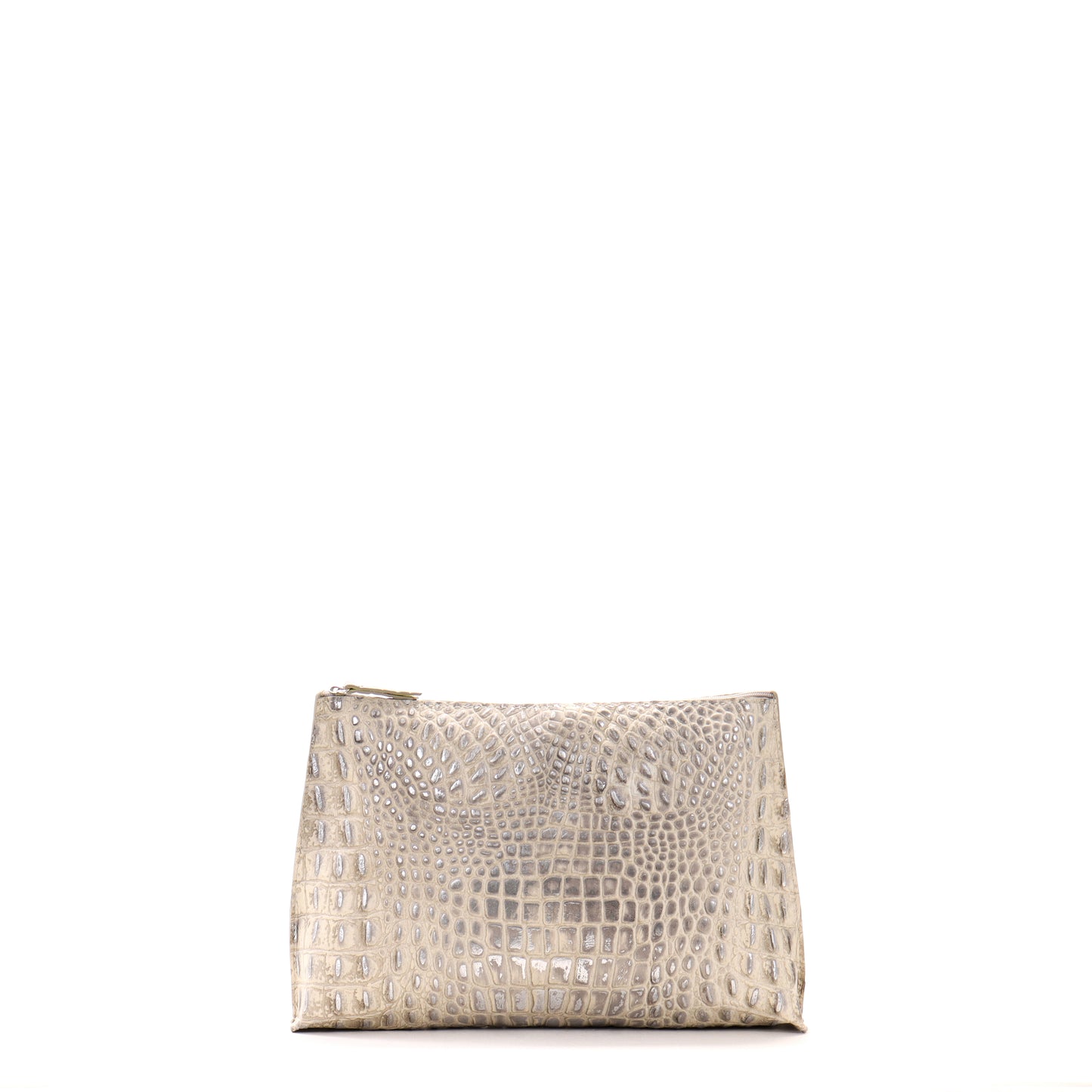 TRAVEL POUCH PLATINUM STONE EMBOSSED CROC