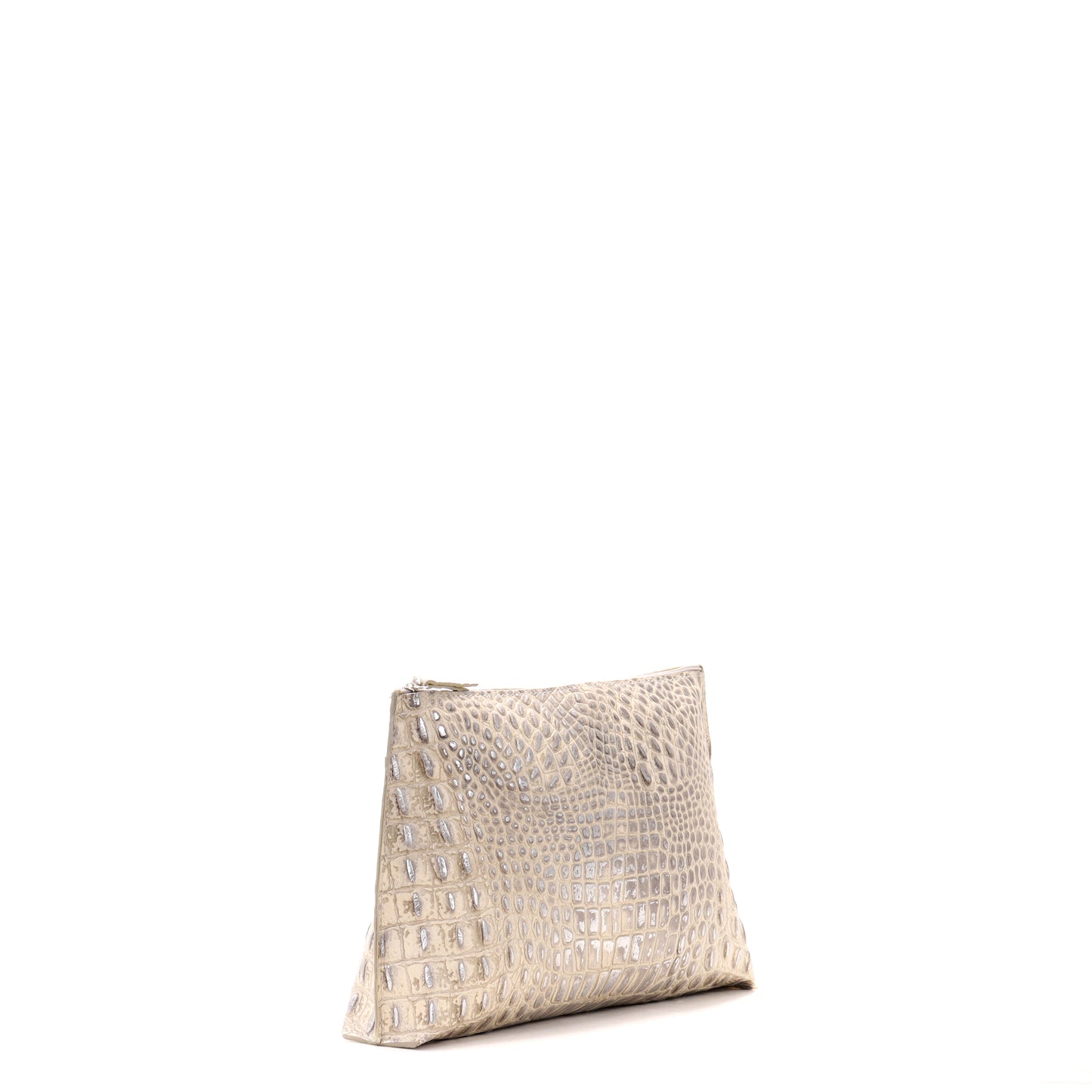 TRAVEL POUCH PLATINUM STONE EMBOSSED CROC