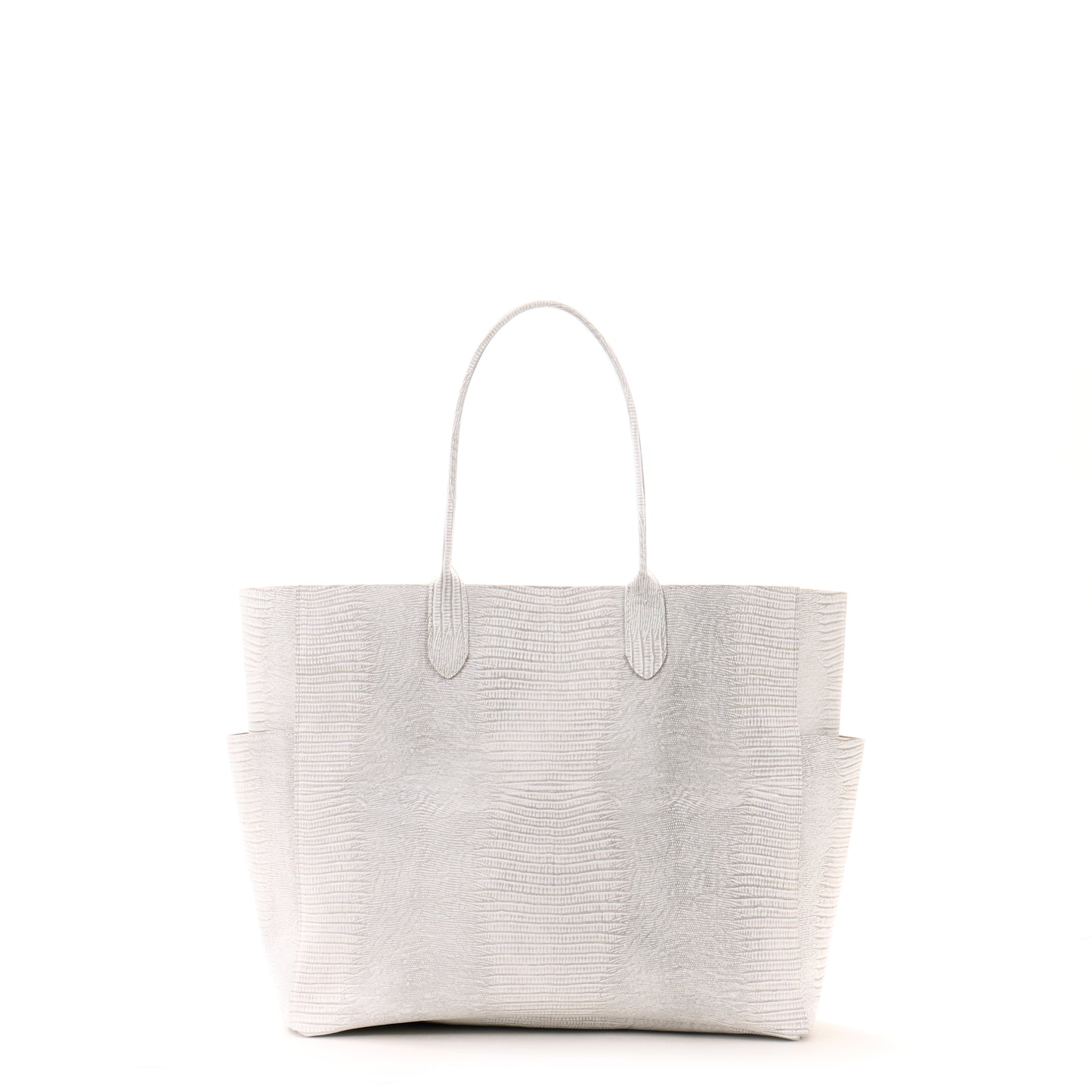 XL POCKET TOTE ANTIQUE WHITE EMBOSSED LIZARD