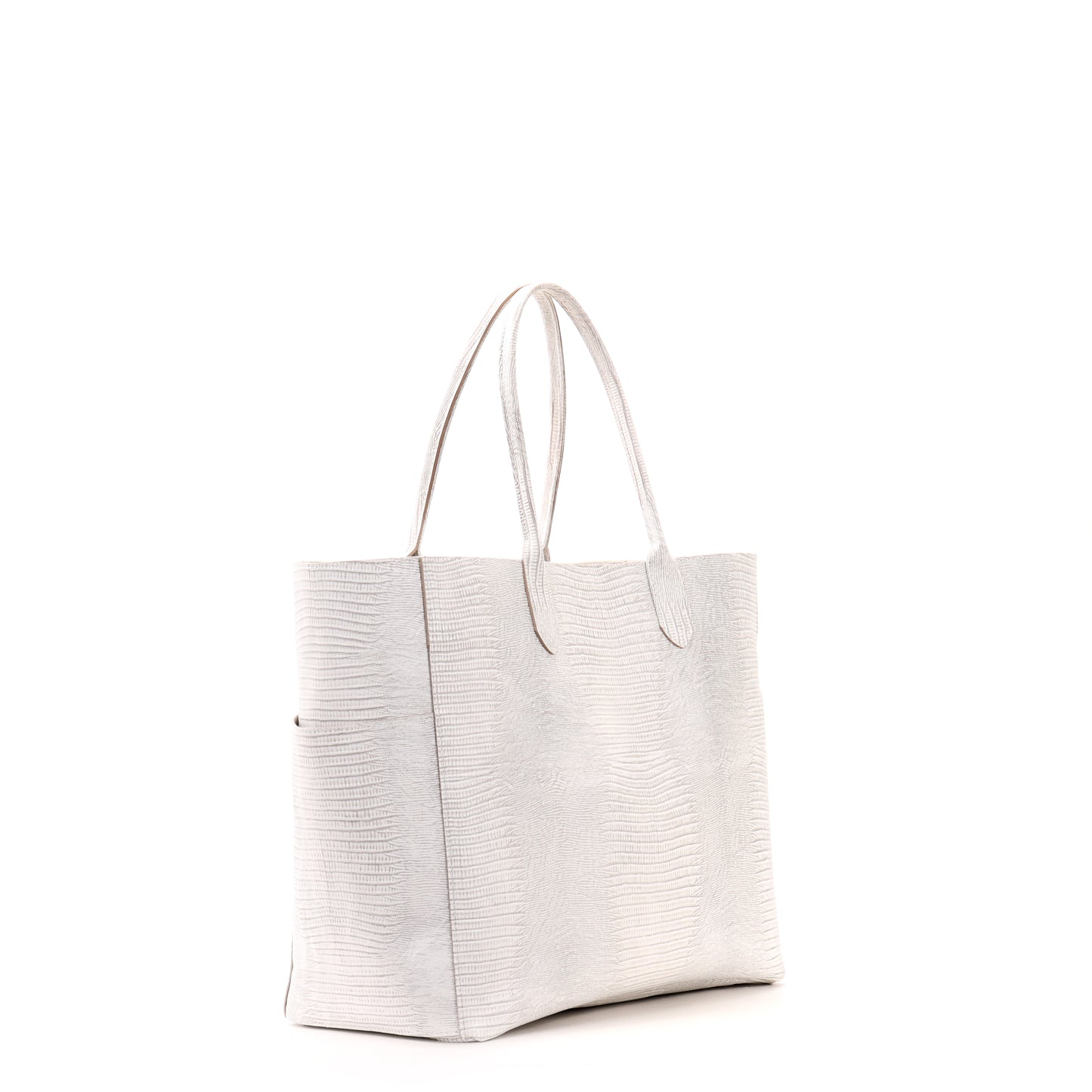 XL POCKET TOTE ANTIQUE WHITE EMBOSSED LIZARD