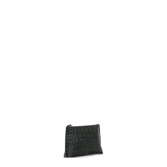LIPSTICK POUCH MATTE BLACK EMBOSSED CROC