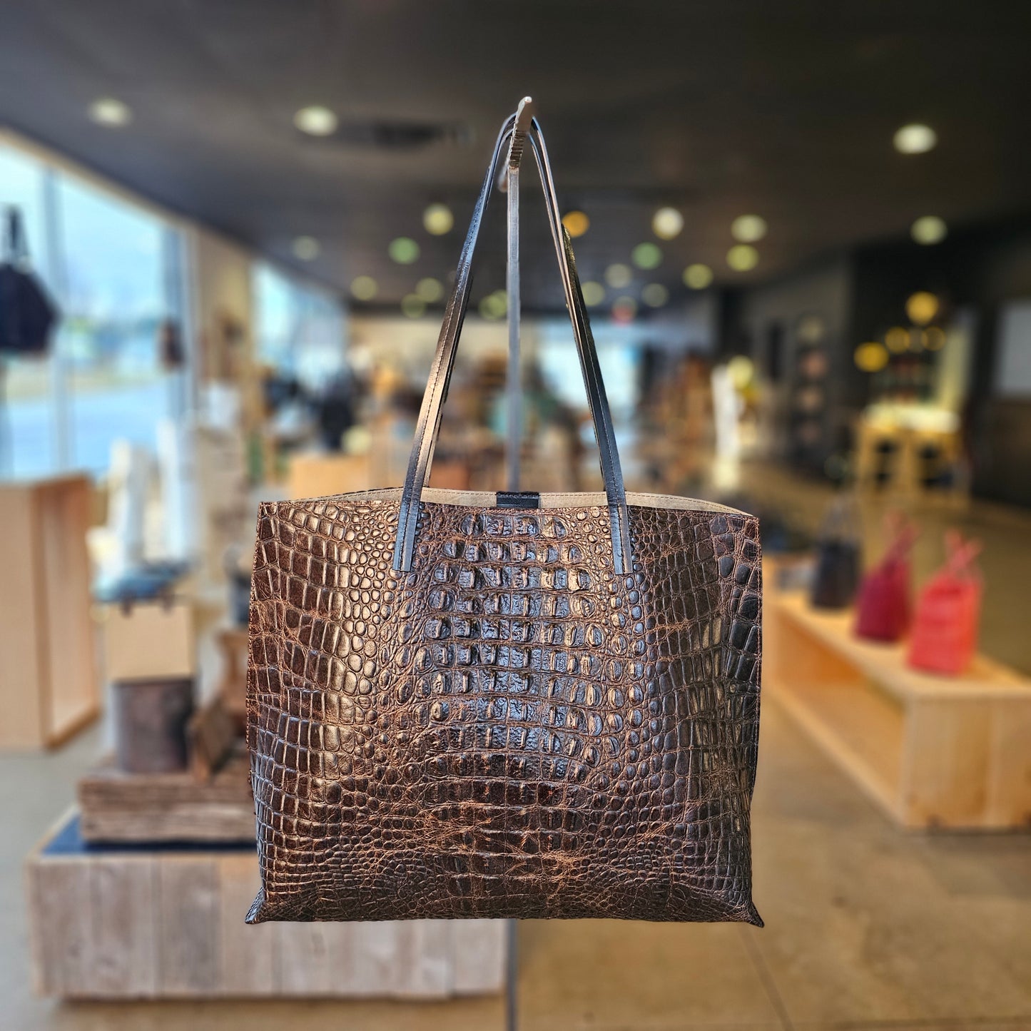 CLASSIC SHOPPER WALNUT EMBOSSED CROC