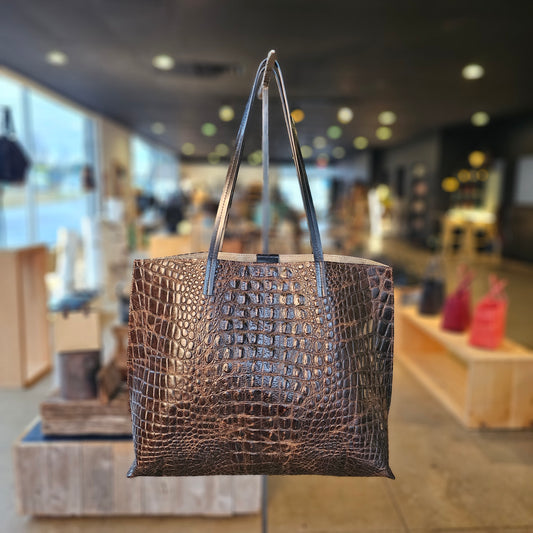 CLASSIC SHOPPER WALNUT EMBOSSED CROC