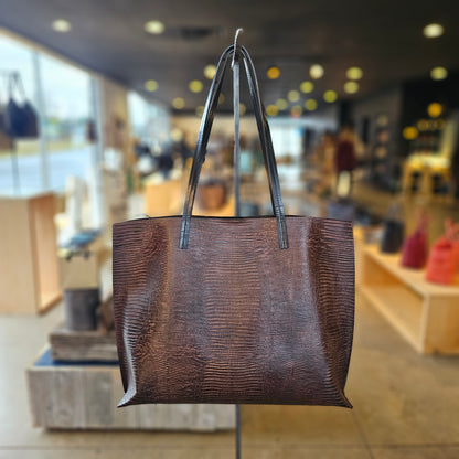CLASSIC SHOPPER BROWN EMBOSSED LIZARD