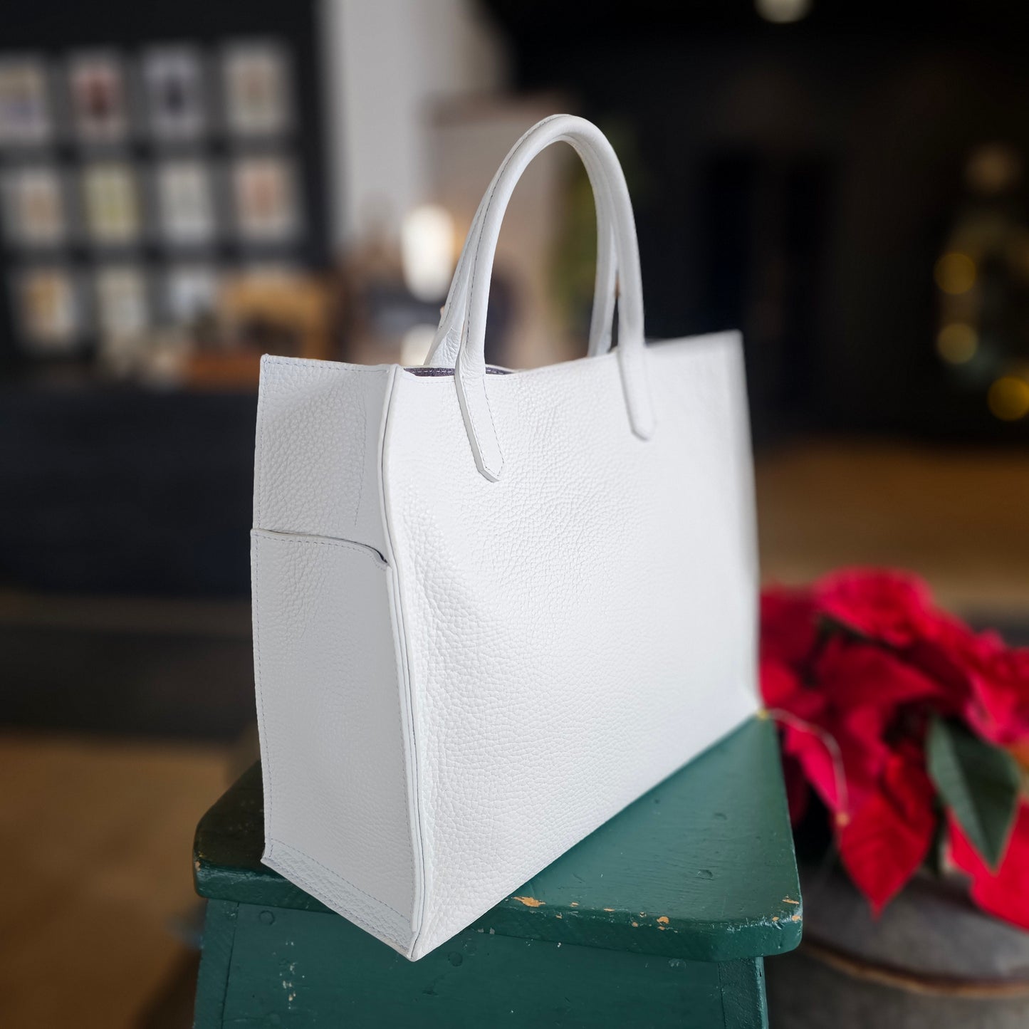 SMALL HARBOR TOTE SNOWY WHITE PEBBLED CALF