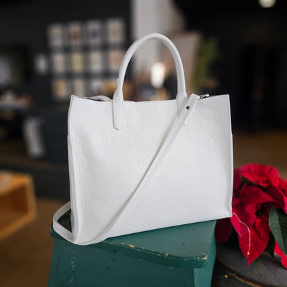 SMALL HARBOR TOTE SNOWY WHITE PEBBLED CALF