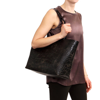 ESSENTIAL TOTE WHITE MIST EMBOSSED CROC
