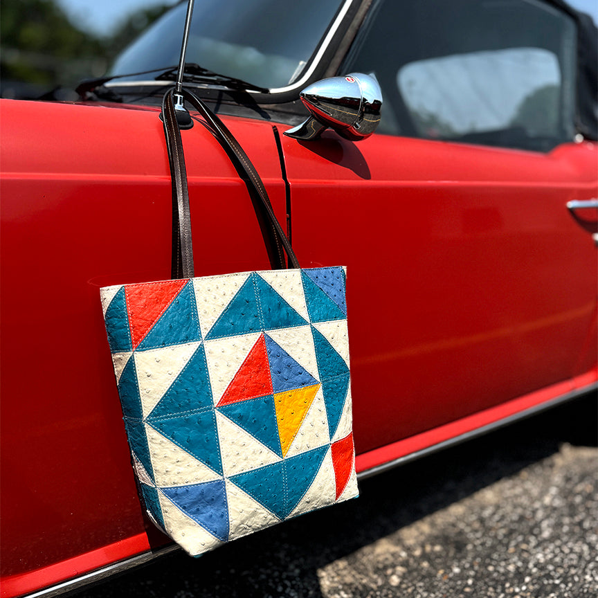 SMALL ESSENTIAL TOTE PATCHWORK GENUINE OSTRICH