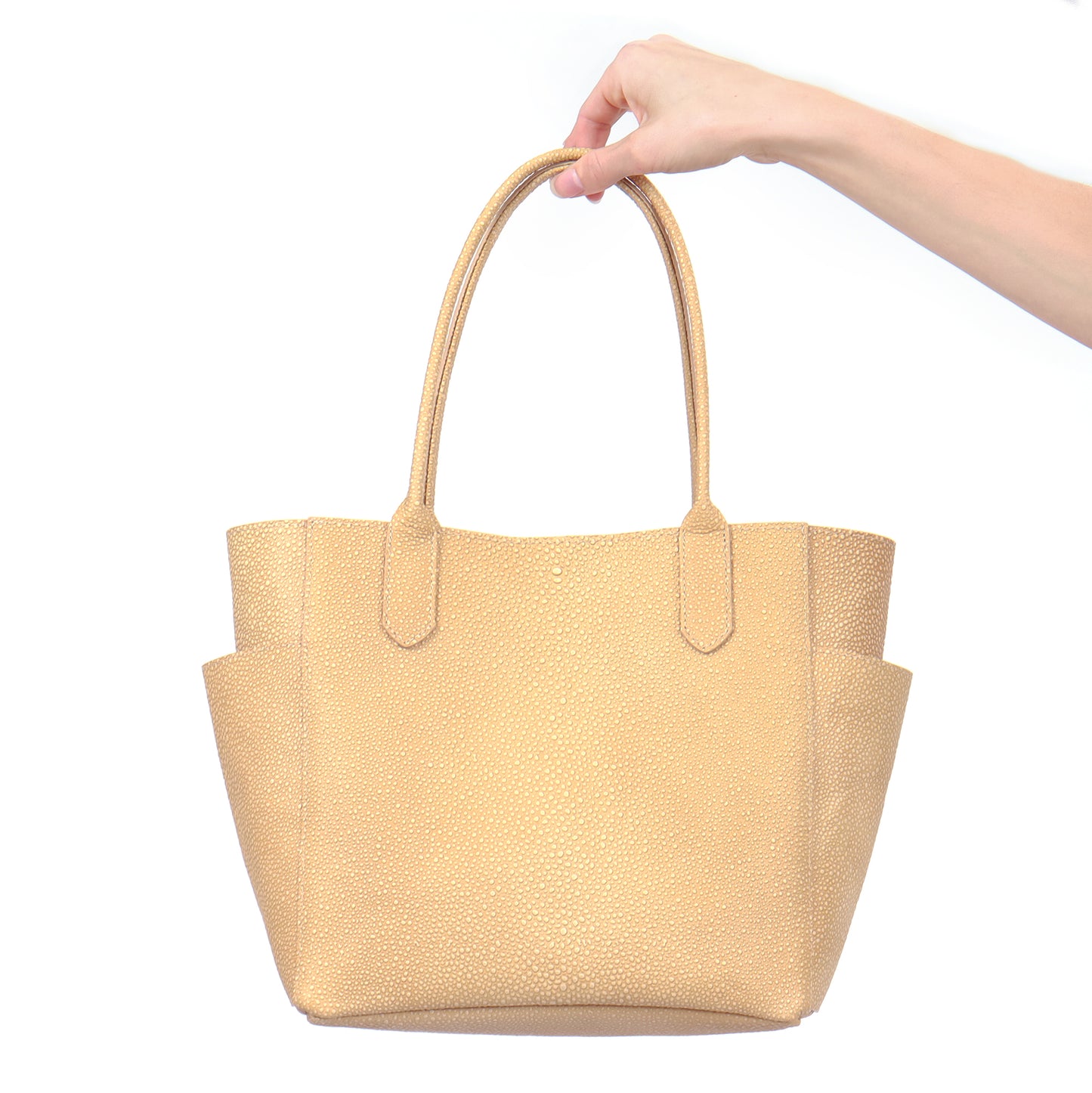 SMALL POCKET TOTE BUFF SUEDED CROCO