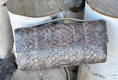 TOP HANDLE CLUTCH SILVER STREAK PYTHON