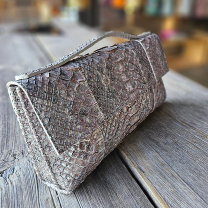 TOP HANDLE CLUTCH SILVER STREAK PYTHON