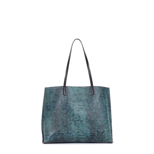 CLASSIC SHOPPER INDIGO EMBOSSED LIZARD