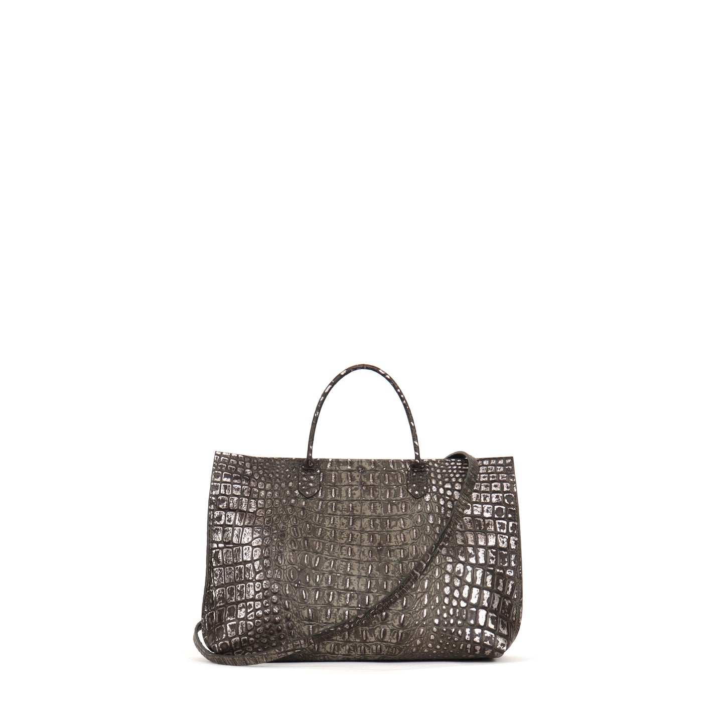 DAYBAG SMOKED SILVER TIPPED EMBOSSED CROC