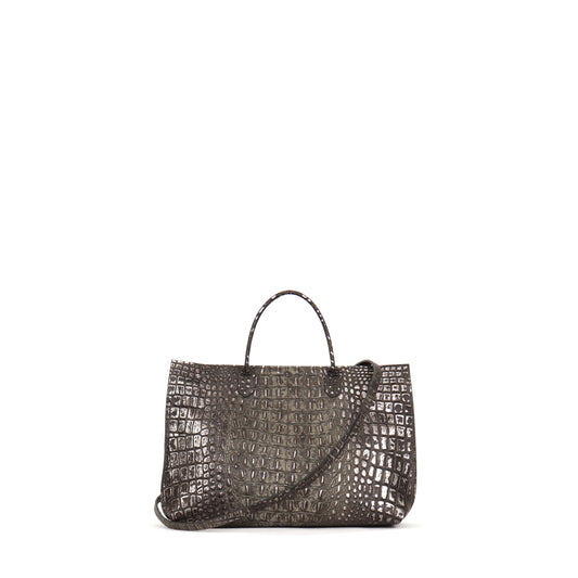 DAYBAG SMOKED SILVER TIPPED EMBOSSED CROC