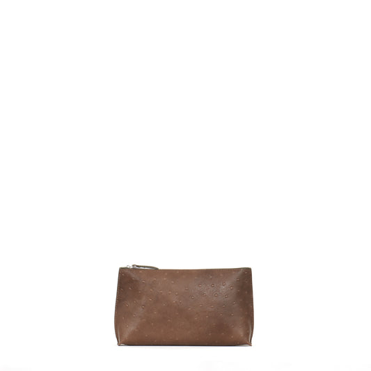 ESSENTIAL POUCH BROWN EMBOSSED OSTRICH
