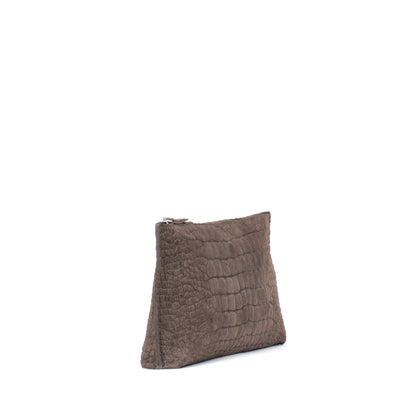 ESSENTIAL POUCH DARK TAUPE SUEDED CROCO