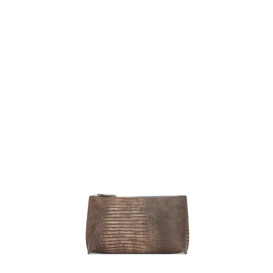 ESSENTIAL POUCH BROWN EMBOSSED LIZARD
