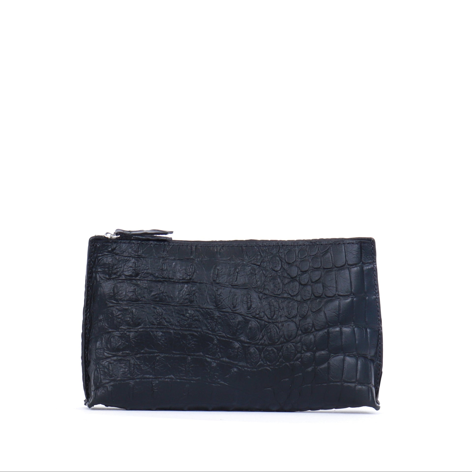 ESSENTIAL POUCH MATTE BLACK EMBOSSED CROC