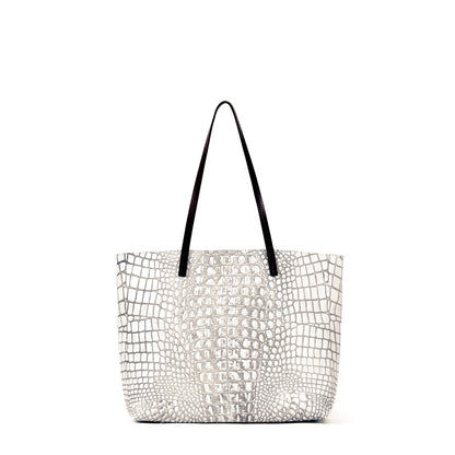 ESSENTIAL TOTE WHITE MIST EMBOSSED CROC