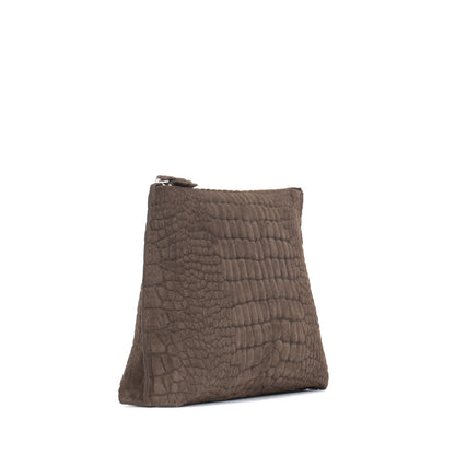 EVERYDAY POUCH DARK TAUPE SUEDED CROCO