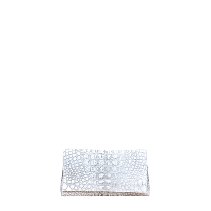 FOLDOVER CLUTCH WHITE MIST EMBOSSED CROC