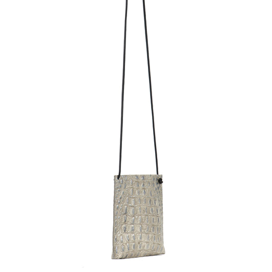 LARGE CELL POUCH PLATINUM STONE EMBOSSED CROC