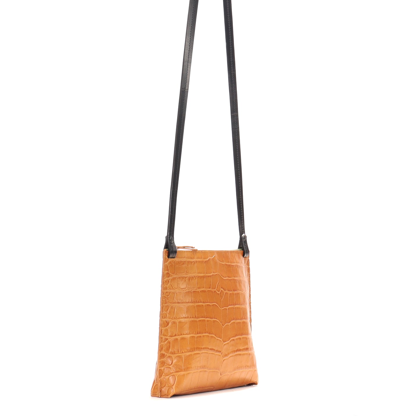 LARGE STRAPPY POUCH CARAMEL EMBOSSED GATOR