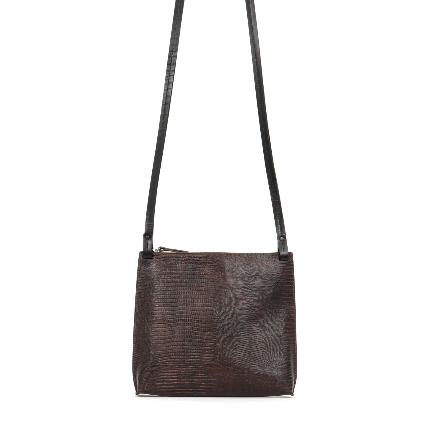 LARGE STRAPPY POUCH BROWN EMBOSSED LIZARD